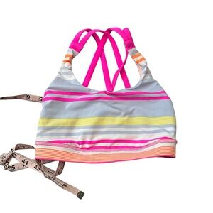 Lulu Lemon Enrrgy Striped Sports Bra Pink Straps Bust 24” 🌺